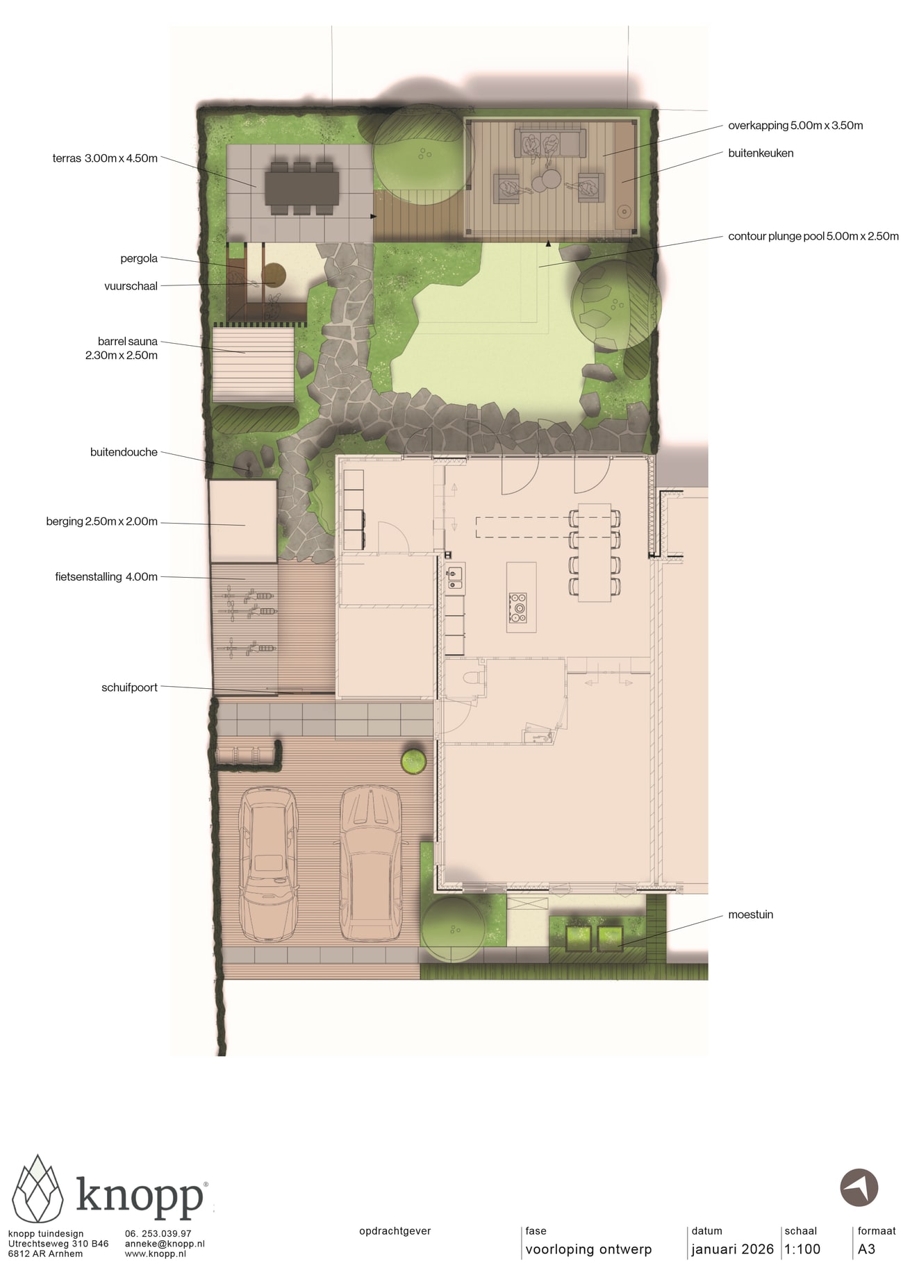 Tuinontwerp op tekening: een plattegrond van een tuin, gemaakt door een tuinarchitect