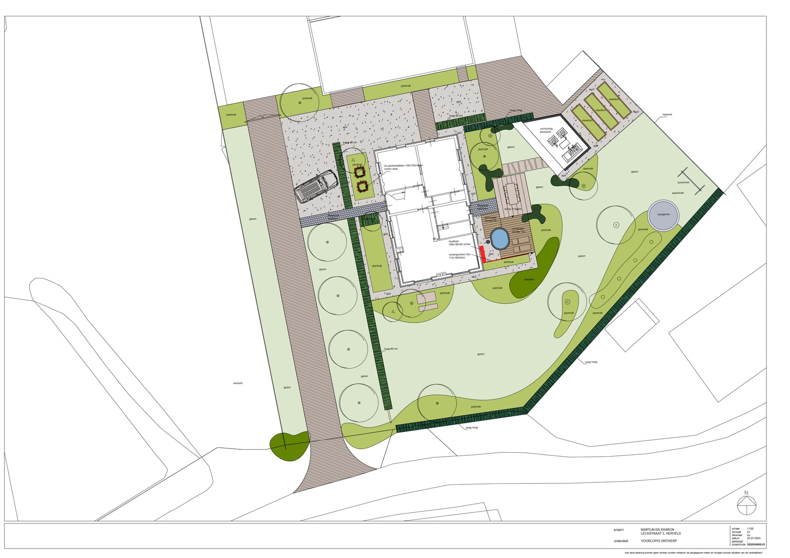 Tuinontwerp op tekening: een plattegrond van een tuin, gemaakt door een tuinarchitect